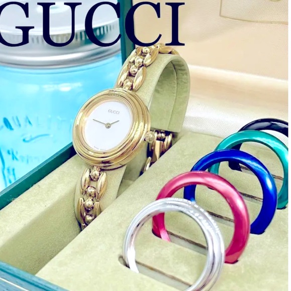 Gucci Metallic Bezel Luxury Gold Rope Vintage Statement Watch 14 k gold plated - Picture 1 of 8